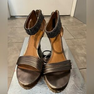 Kelsi Dagger Metallic Bronze Ankle Strap Heels